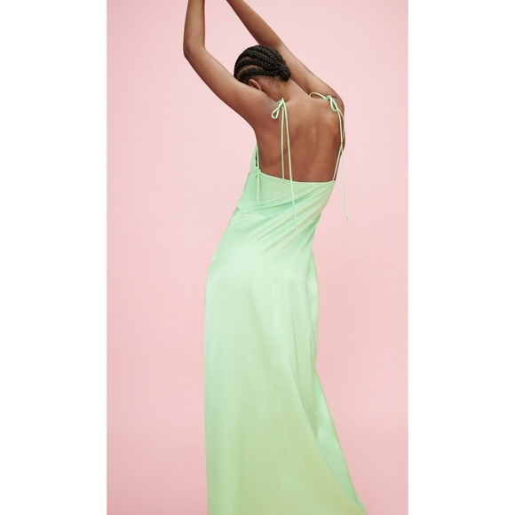 ZARA // key lime long satin bustier maxi dress - Picture 16 of 16